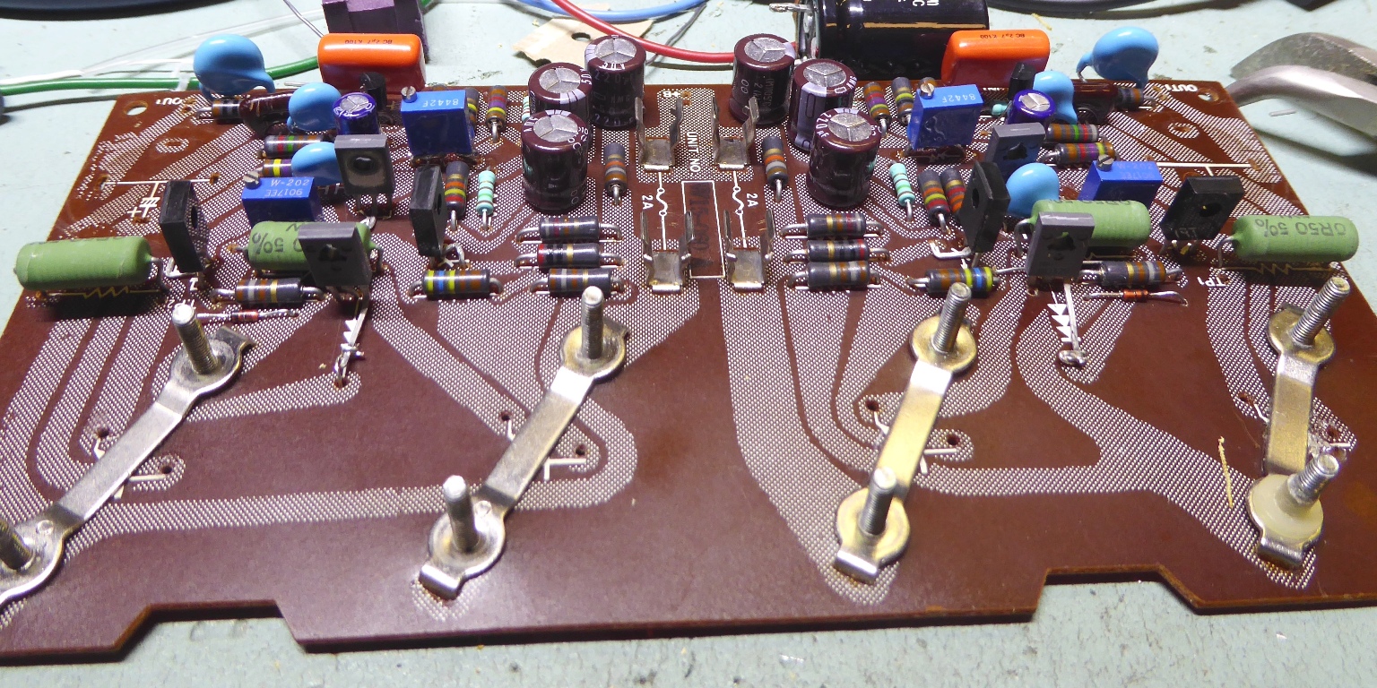 picture of amplifier board without heatsink being rebuilt